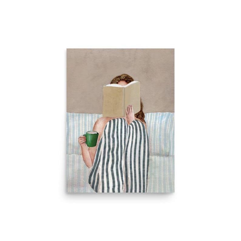 Minimalist Woman Reading Book Wall Art, Watercolor Painting, Book Lover Gift, Modern Wall Art, Abstract People Art, Contemporary Art
