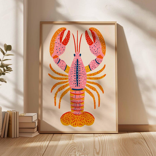Colorful Lobster Poster – Bold Nautical Wall Art Print, Retro Coastal Kitchen Decor, Bright Crustacean Illustration for Beach or Home