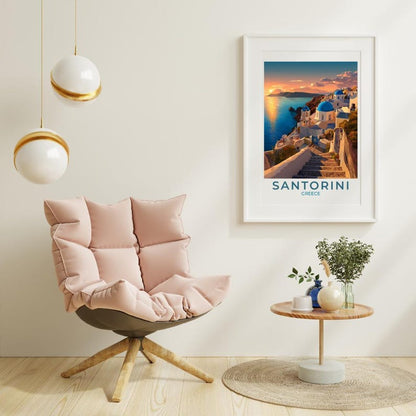 Santorini Travel Art Greece Poster Print Wall Decor Art Gift Vintage Style Travel Poster Greece Art Scenic Poster Print Art Gift for Tourist