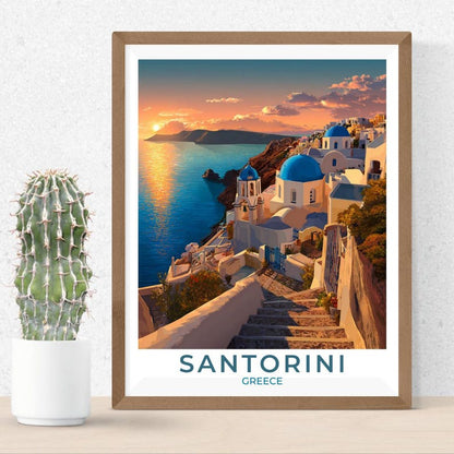 Santorini Travel Art Greece Poster Print Wall Decor Art Gift Vintage Style Travel Poster Greece Art Scenic Poster Print Art Gift for Tourist