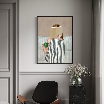 Minimalist Woman Reading Book Wall Art, Watercolor Painting, Book Lover Gift, Modern Wall Art, Abstract People Art, Contemporary Art