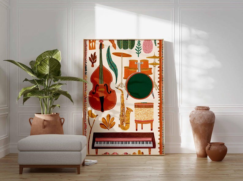 Musical Instrument Poster, Music Wall Art Print, Studio Decor, Music Lover Gift, Vintage Print