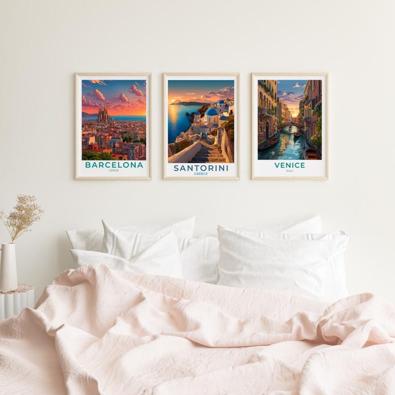 Santorini Travel Art Greece Poster Print Wall Decor Art Gift Vintage Style Travel Poster Greece Art Scenic Poster Print Art Gift for Tourist