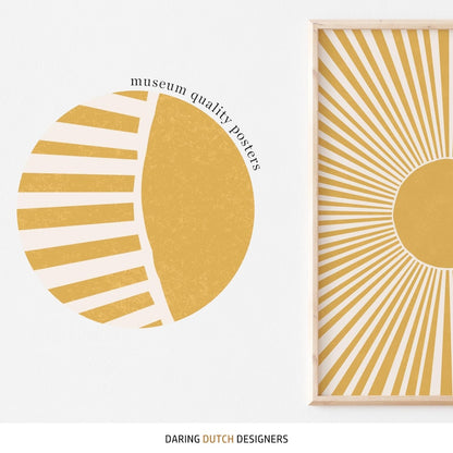 Mustard Yellow Sun Poster – Boho Mid-Century Modern Wall Art Print, Happy Sunrise, Colorful Wall Decor for Living Room & Bedroom