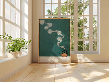 Japanese Teapot Art Print, Minimalist Zen Wall Art Poster, Vintage Asian Kitchen Decor, Modern Boho Tea Artwork for Home