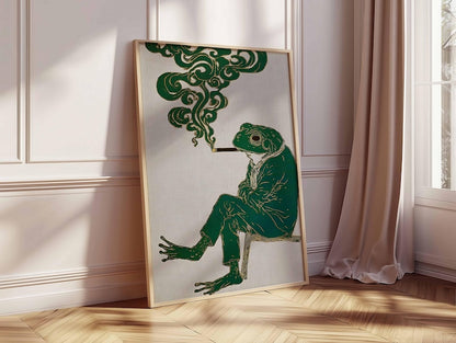 Surreal Frog Art Print, Vintage Japanese Poster, Retro Home Decor
