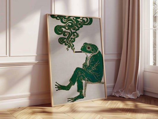 Surreal Frog Art Print, Vintage Japanese Poster, Retro Home Decor