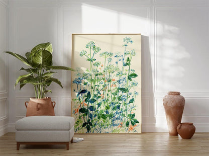 Wildflower Botanical Print, Watercolor Cottage Wall Art