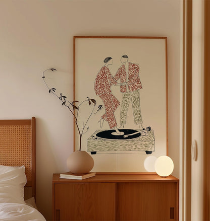 Dancing Couple Print in Minimalist Illustration Style with Earthy Neutral Tones