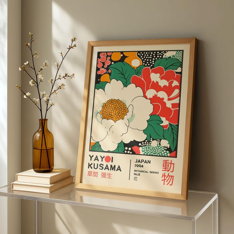 Yayoi Kusama Peony Blossom Poster – Japanese Abstract Botanical Art for Museum-Style Wall Décor