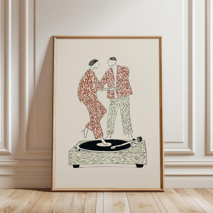 Dancing Couple Print in Minimalist Illustration Style with Earthy Neutral Tones