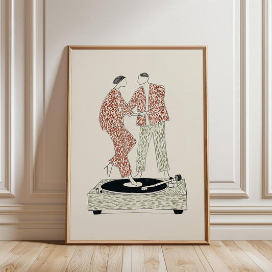 Dancing Couple Print in Minimalist Illustration Style with Earthy Neutral Tones
