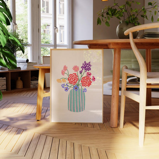 Flower Vase Print, Still Life Abstract Floral Poster, Girly Preppy Wall Art Decor, UNFRAMED