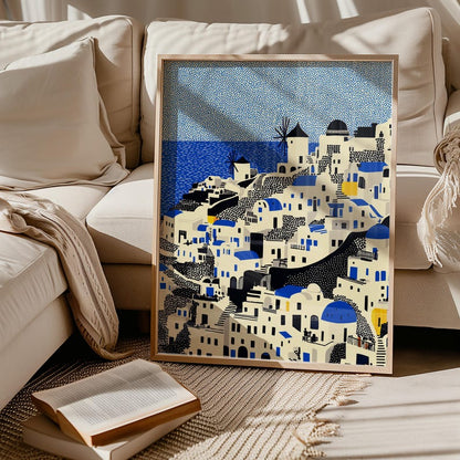Santorini Wall Art Print, Pop Art Modern Greece Large Size Poster Travel Gift Canvas