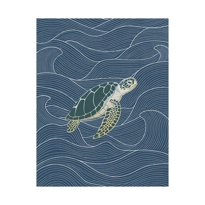 Sea Turtle Wall Art Print, Ocean Waves Minimalist Poster, Coastal Decor, Nautical Wall Art, Beach House Satin Print, Marine Life Art