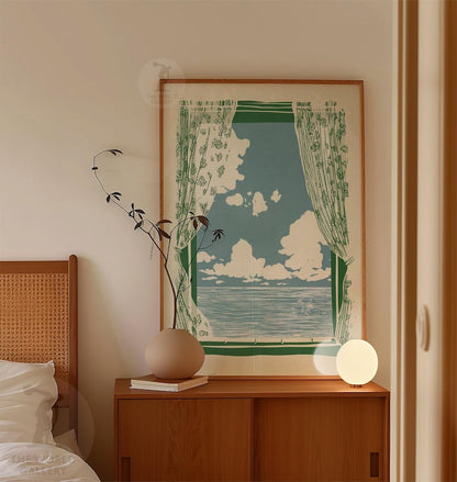 Open Window Coastal Poster | Breezy Ocean View Landscape Art