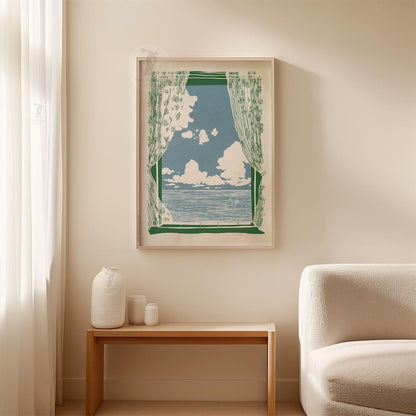 Open Window Coastal Poster | Breezy Ocean View Landscape Art