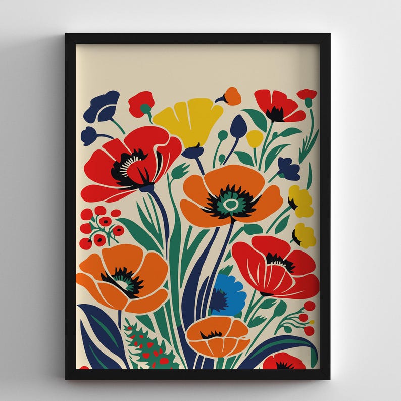 Colorful Botanical Wall Art Print, Modern Floral Poster, Abstract Wall Art, Living Room Decor, Office Wall Art, Floral Poster, Home Decor